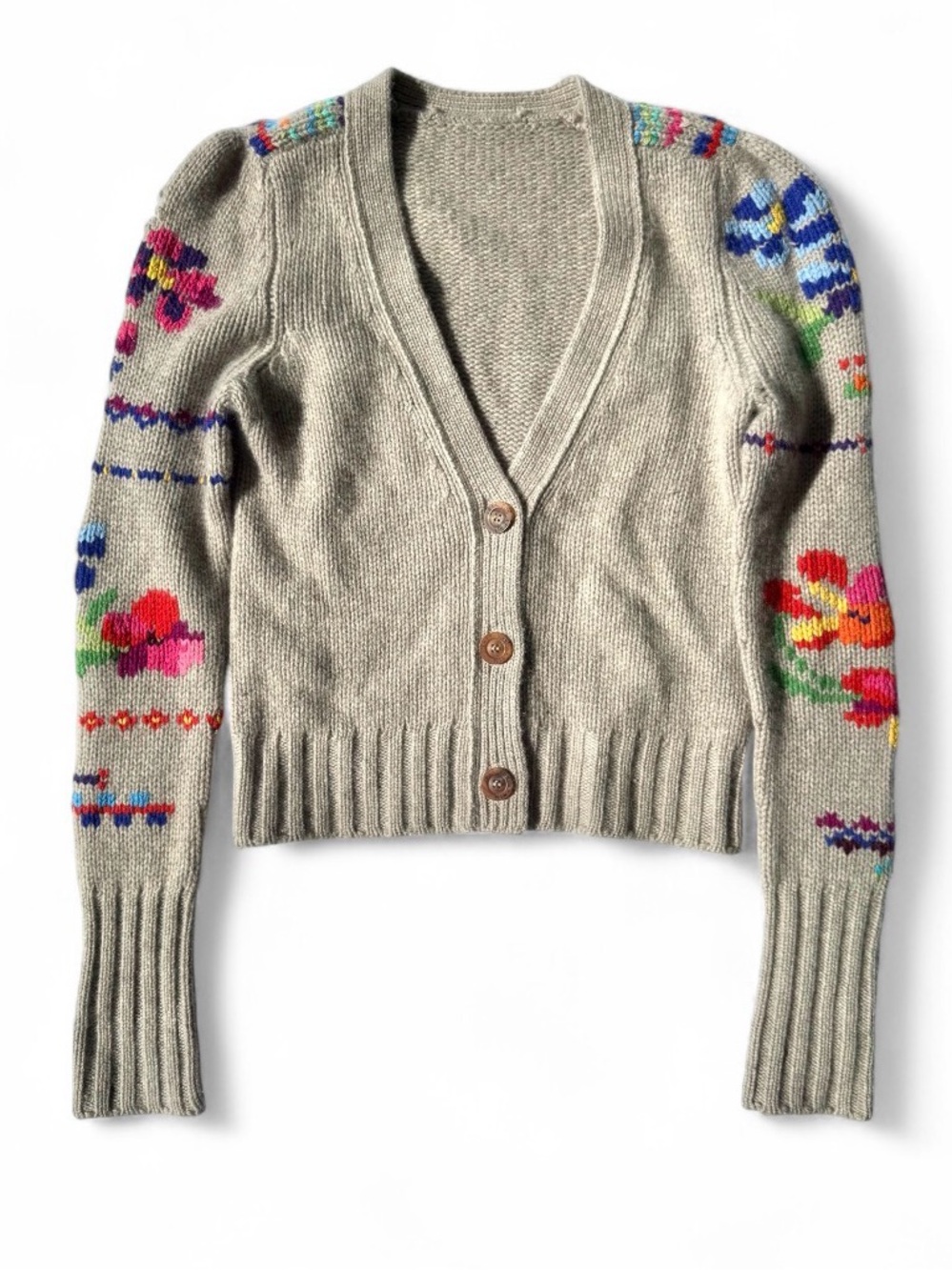 Iris von Arnim Cashmere Cardigan Embroidered Floral Sweater Cropped Luxury Knit - Picture 2 of 8